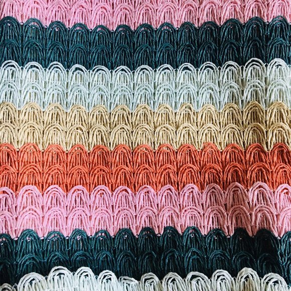 Colorful Striped Straw Tote Bag Double Straps - Picture 3 of 8